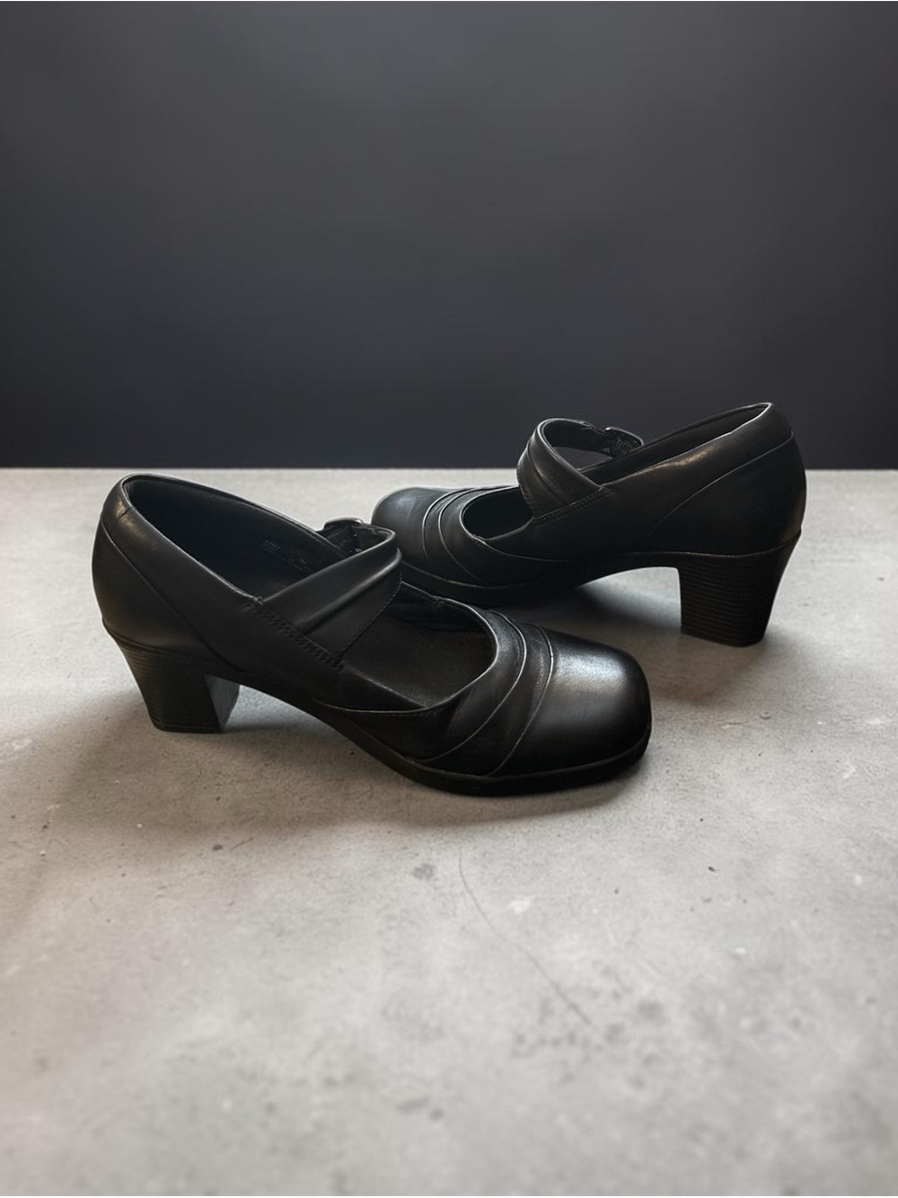Clarks Black Mary Jane Block Heel Pumps